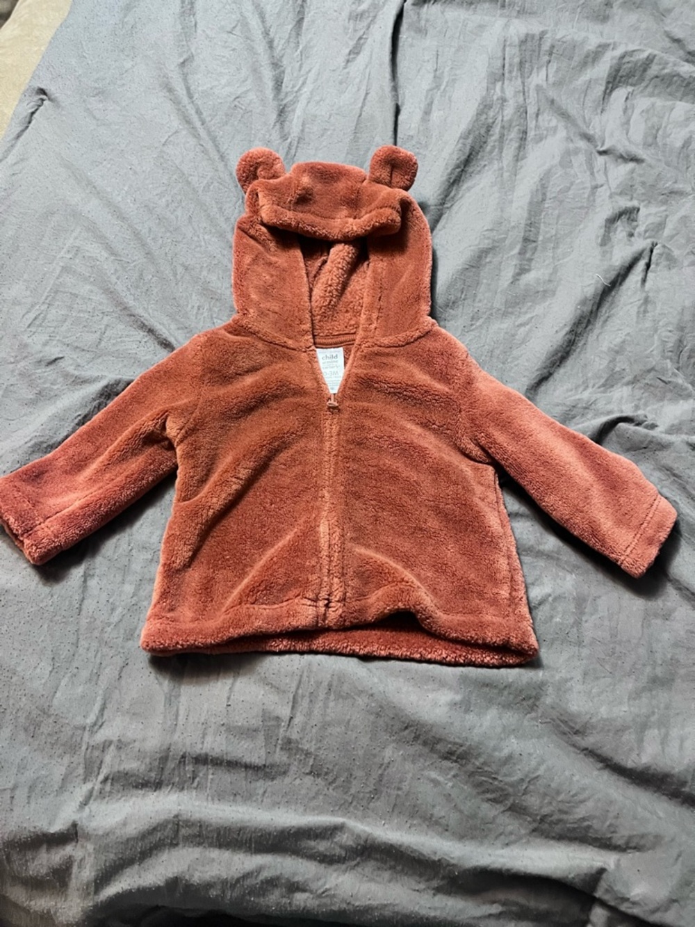 Cozy Rust Brown Teddy Hooded Baby Jacket Size 0-3 Months